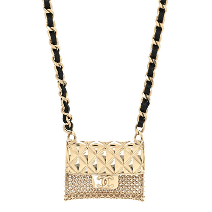 Chanel Metal Lambskin Chain Micro Bag Necklace Gold Black 1 of 5