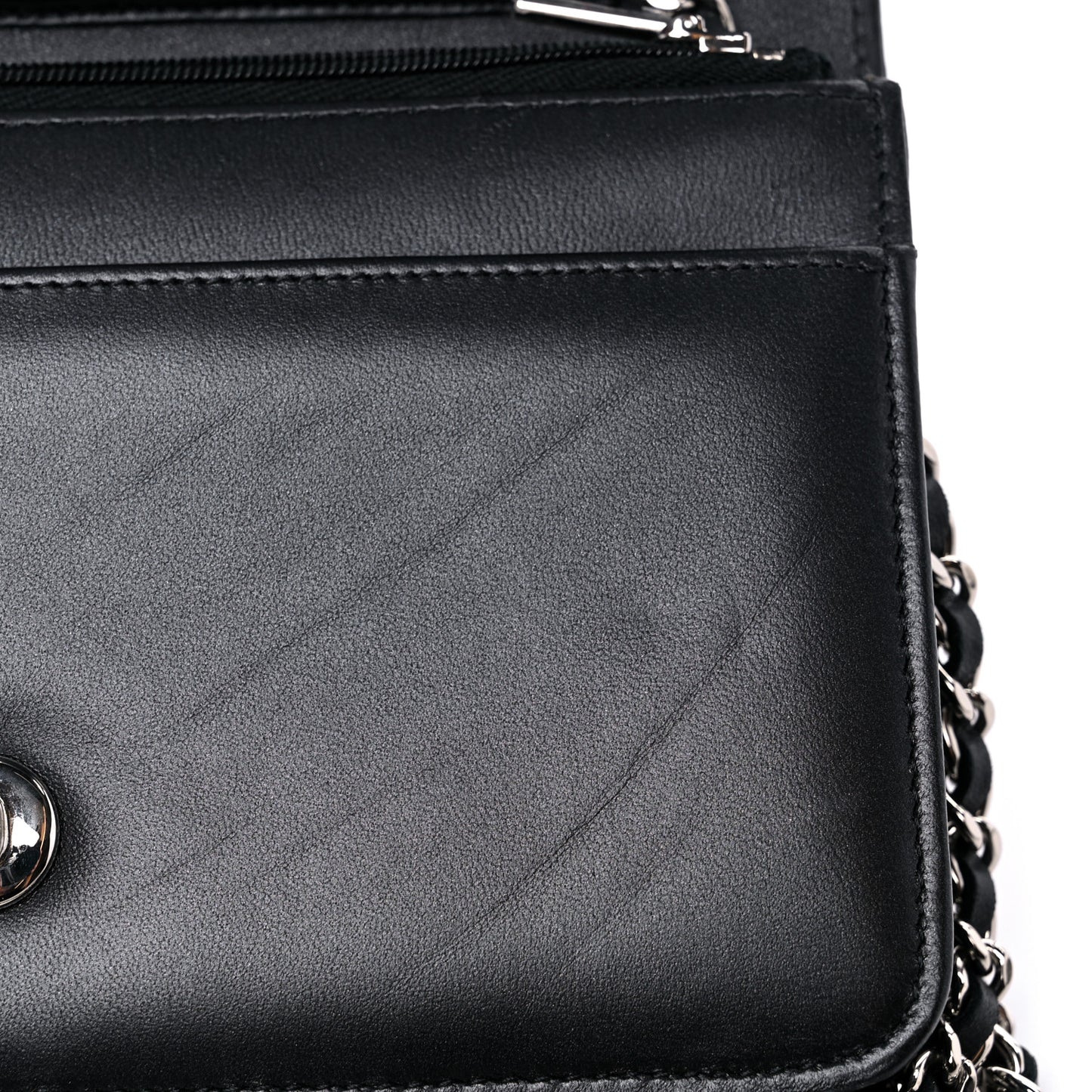 Lambskin Crystal Quilted Wallet On Chain WOC Black