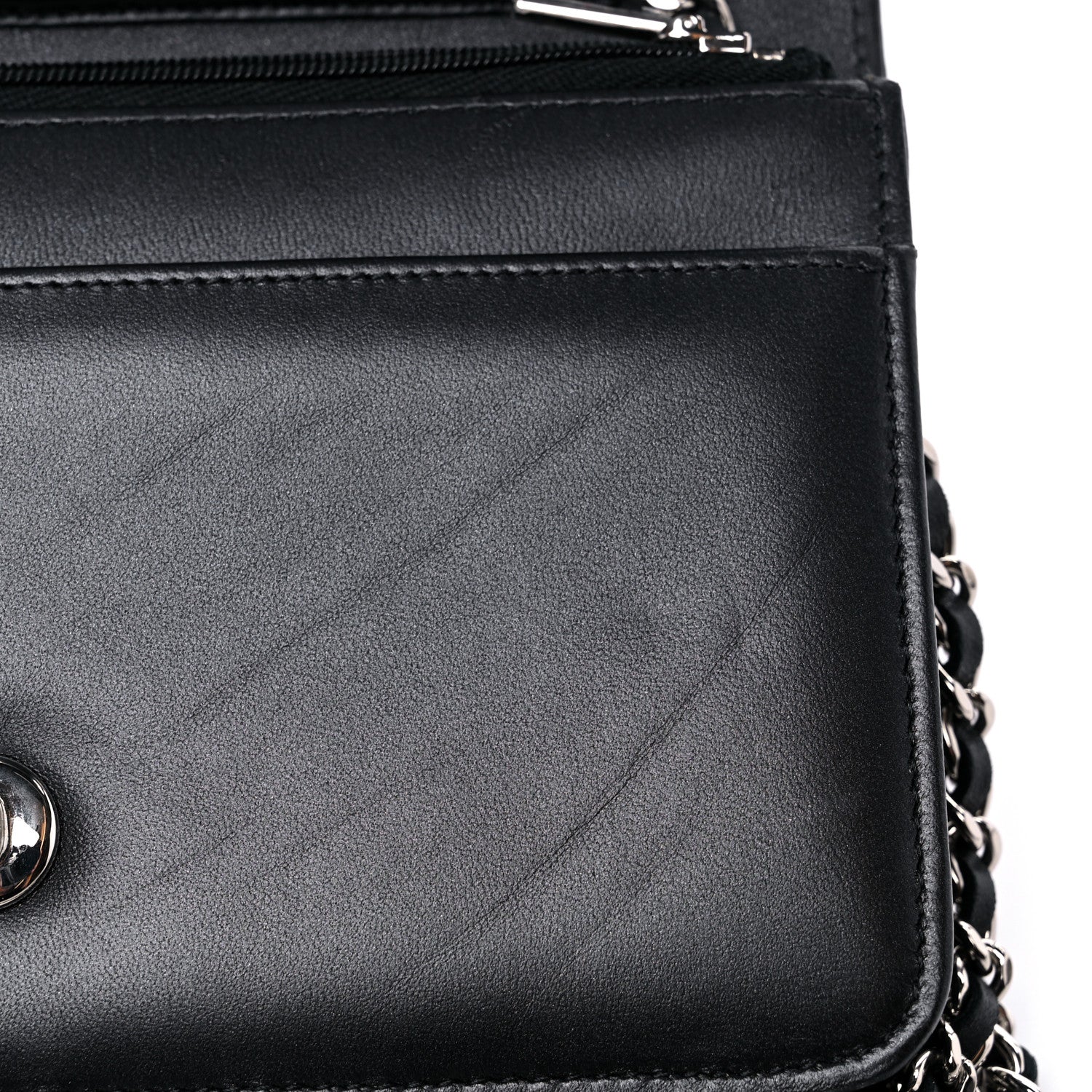 Chanel Lambskin Crystal Quilted Wallet On Chain WOC Black 12 of 15