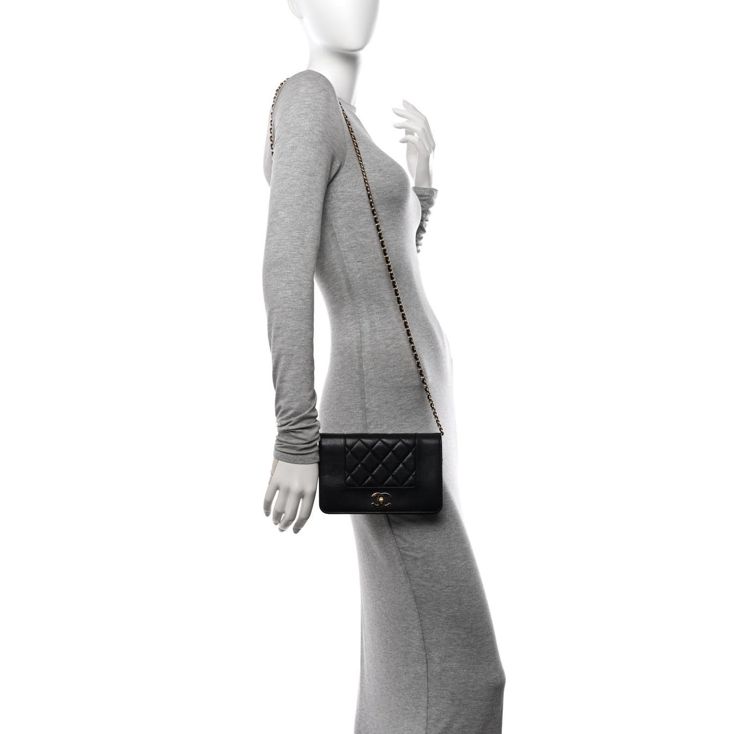 Sheepskin Quilted Mini Vintage Mademoiselle Wallet On Chain WOC Black