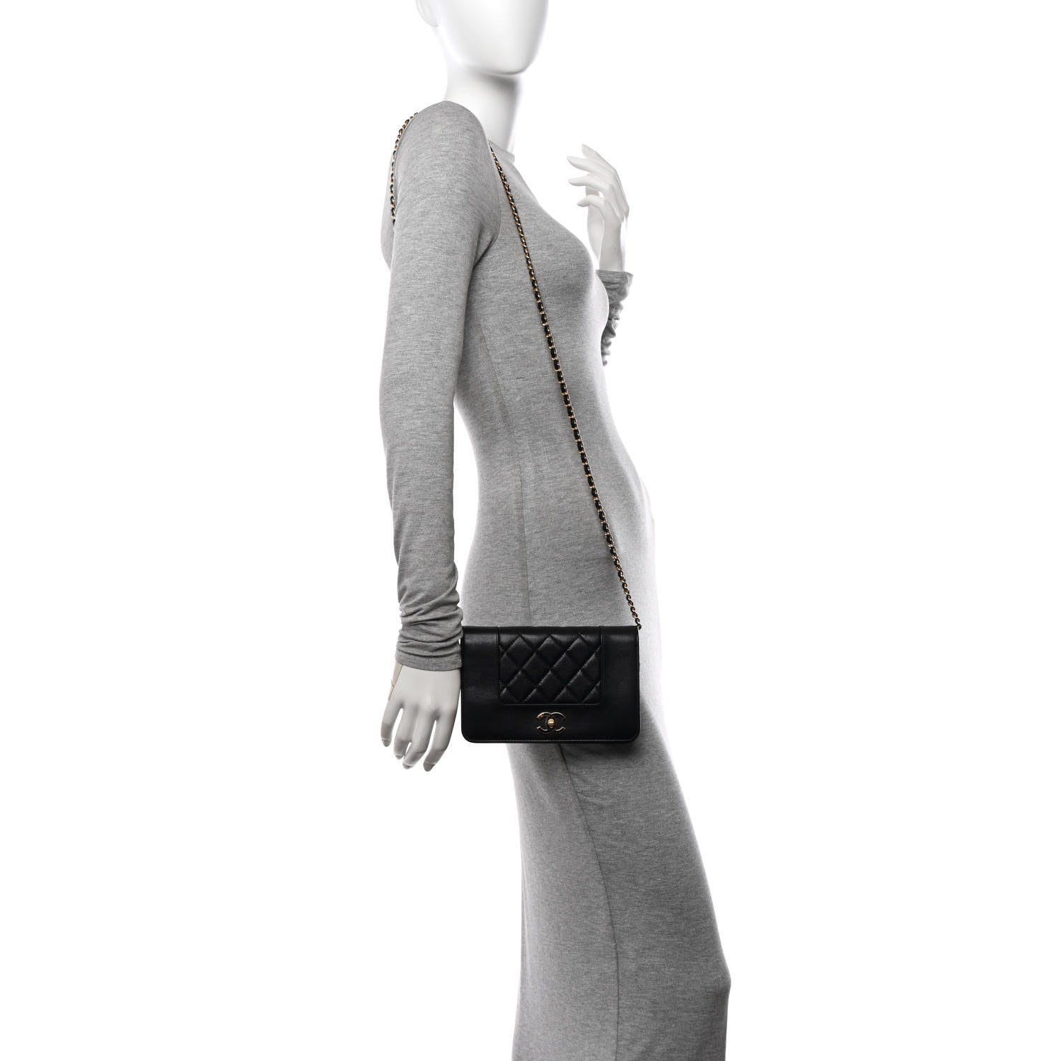 Chanel Sheepskin Quilted Mini Vintage Mademoiselle Wallet On Chain WOC Black 2 of 13