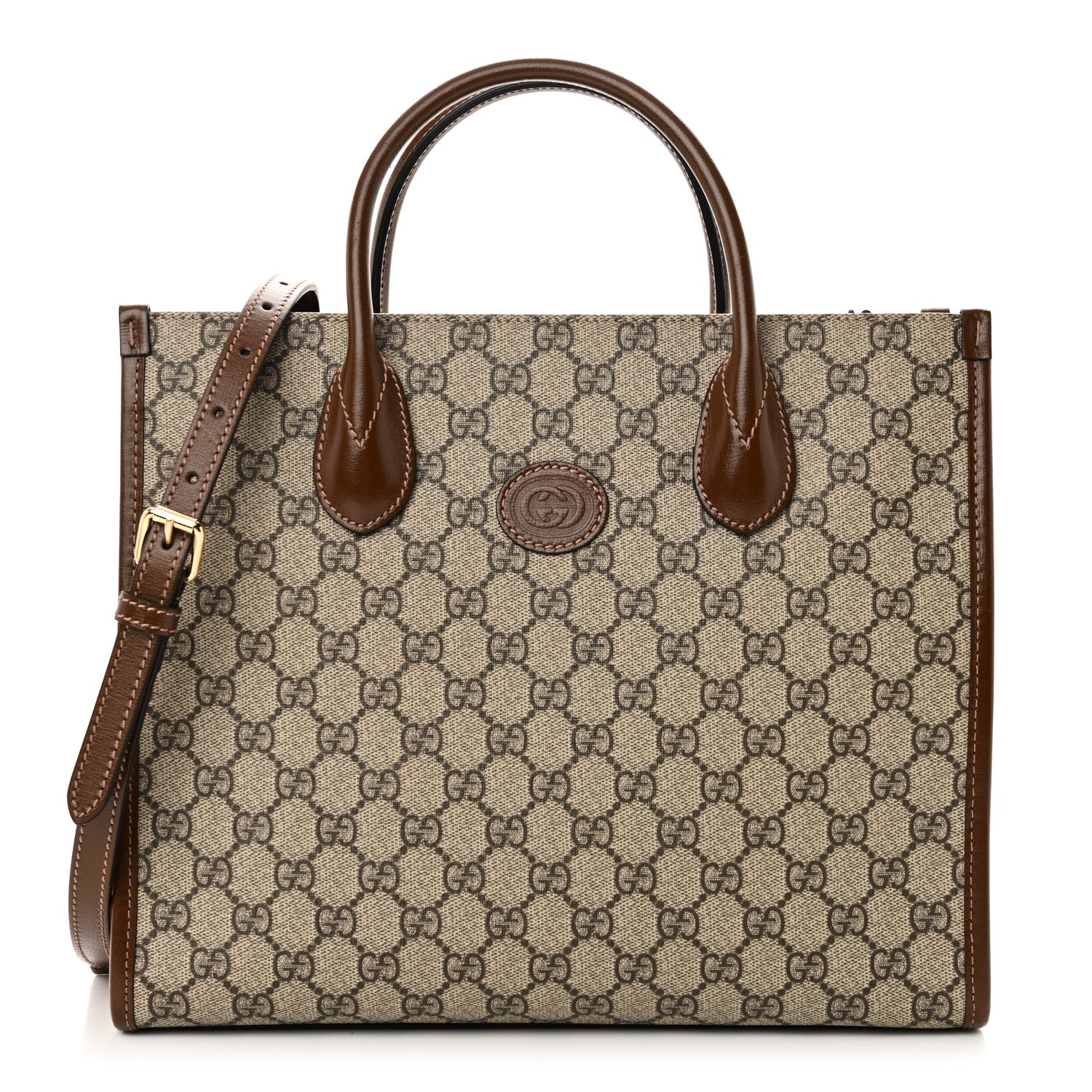 Gucci GG Supreme Monogram Azalea Calfskin Small Retro Interlocking G Tote Bag Beige Ebony Brown Sugar 1 of 10