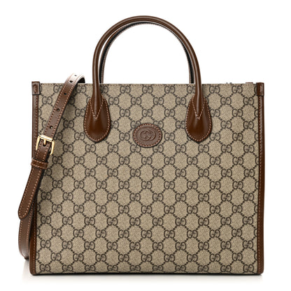 Gucci GG Supreme Monogram Azalea Calfskin Small Retro Interlocking G Tote Bag Beige Ebony Brown Sugar 1 of 10