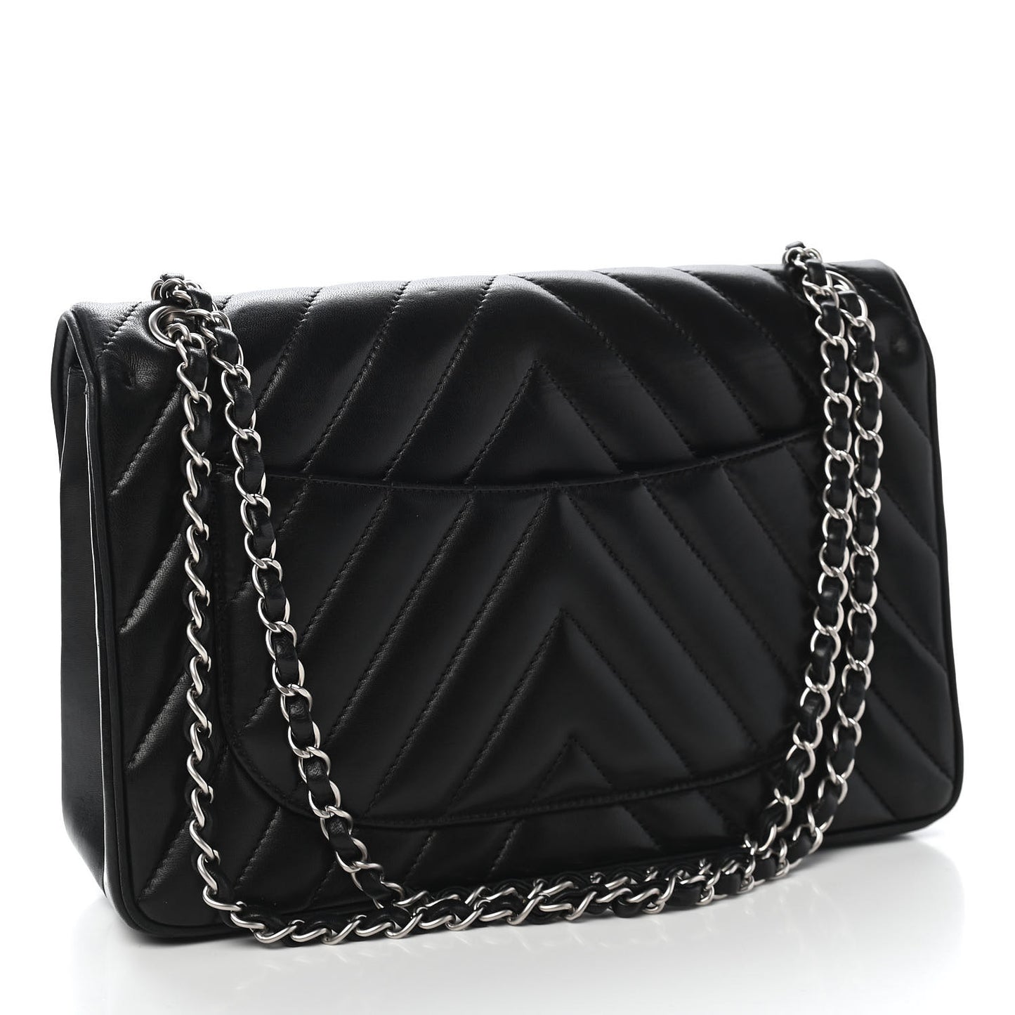 Lambskin Chevron Quilted Jumbo Leo Lion Flap Black