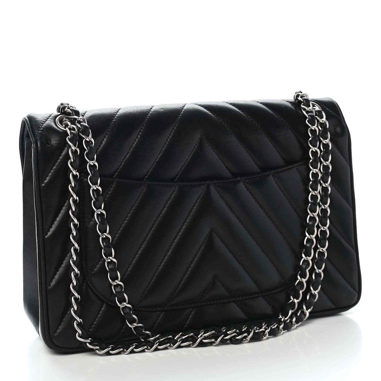 Chanel Lambskin Chevron Quilted Jumbo Leo Lion Flap Black 2 of 9