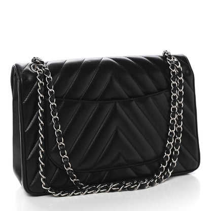 Chanel Lambskin Chevron Quilted Jumbo Leo Lion Flap Black 2 of 9