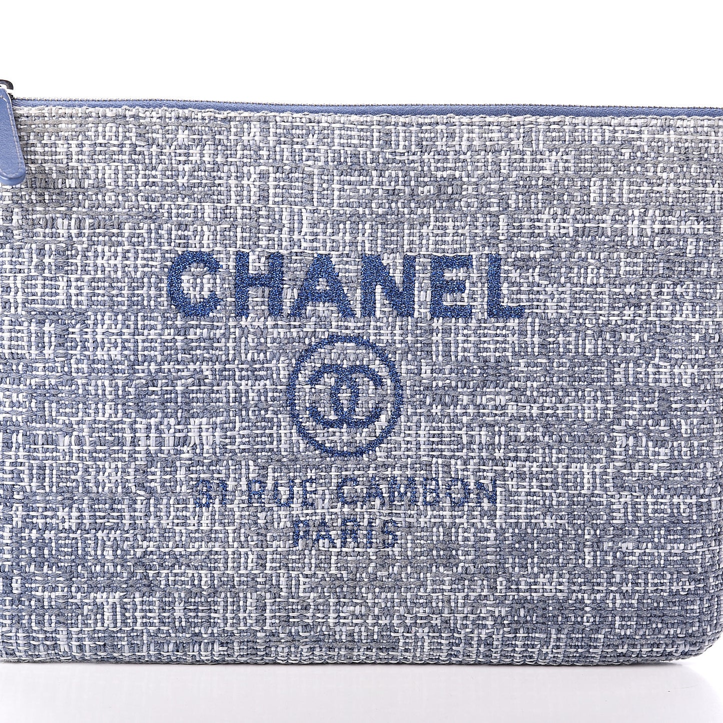 Woven Straw Raffia Medium Deauville Pouch Blue