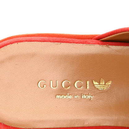 Gucci X ADIDAS Kid Scamosciato Quentin Goatskin Trefoil Embroidered Horsebit Platform Mules 36.5 Red Multicolor 8 of 9