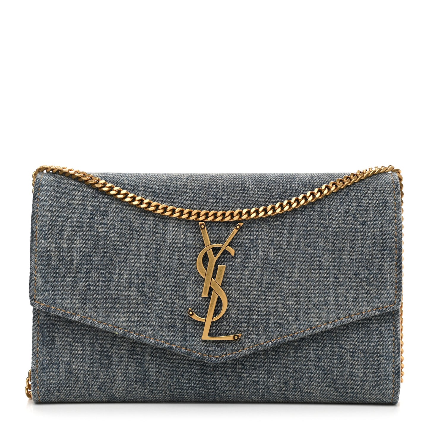 Denim Monogram Chain Wallet Rodeo Blue Cinnamon