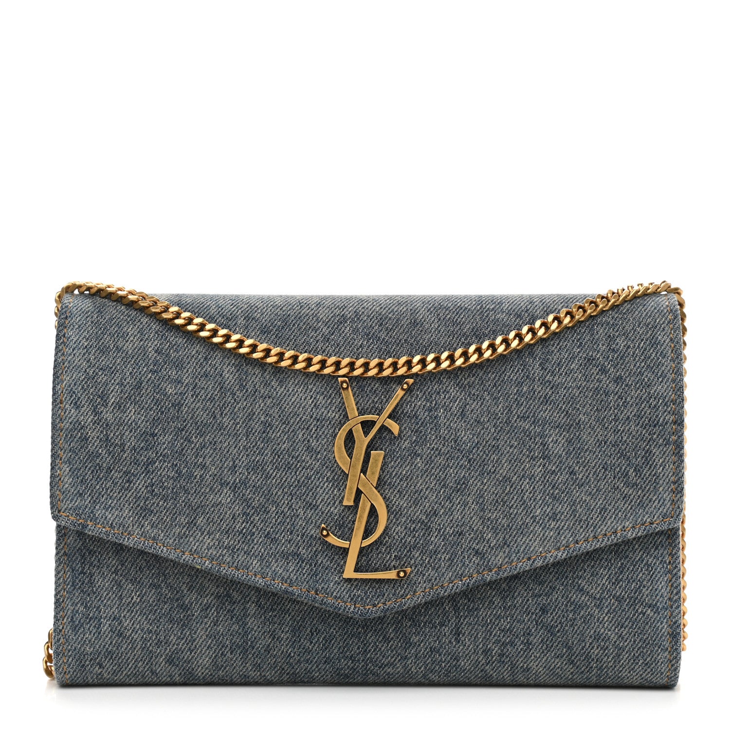 Saint Laurent Denim Monogram Chain Wallet Rodeo Blue Cinnamon 2 of 10