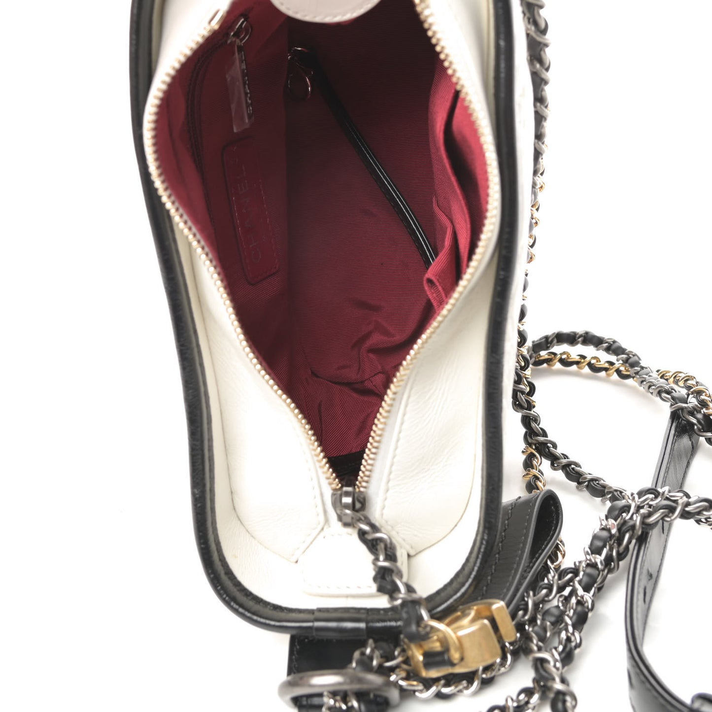 Aged Calfskin Quilted Small Gabrielle Hobo Black White