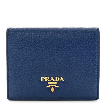 Prada Vitello Daino Small Bi-Fold Wallet Bluette 1 of 10