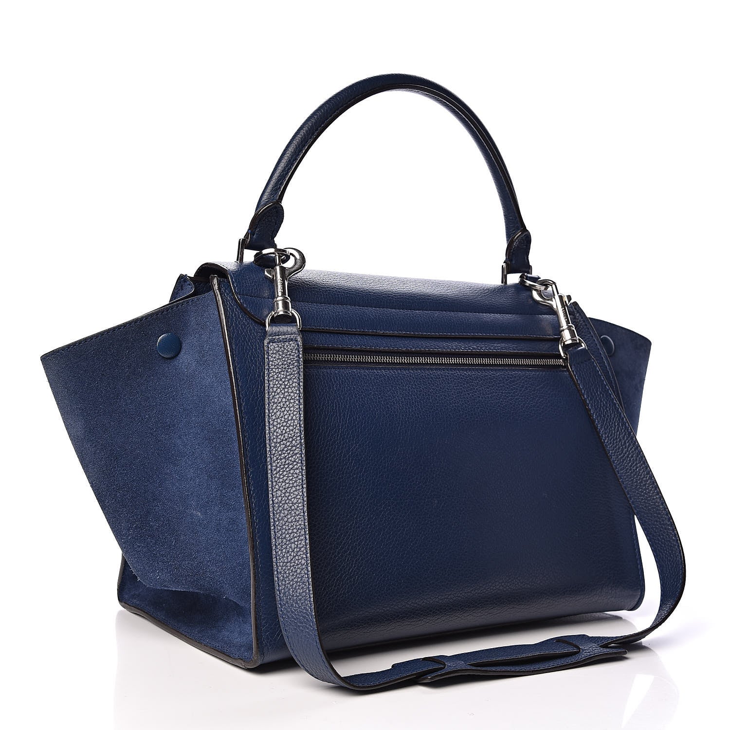 Celine Drummed Calfskin Suede Medium Trapeze Navy 3 of 18