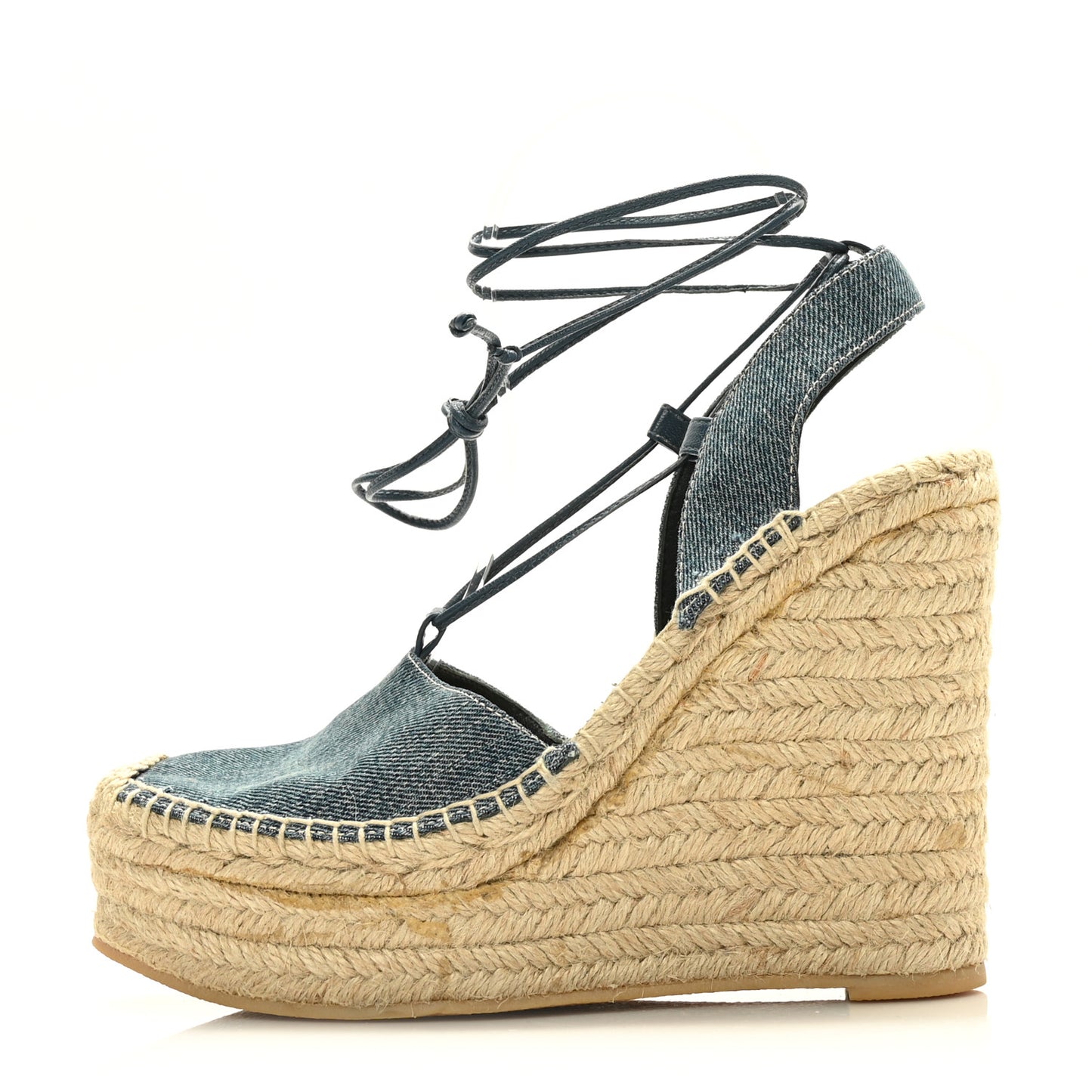 Denim Espadrille Lace-Up Wedges 39 Blue