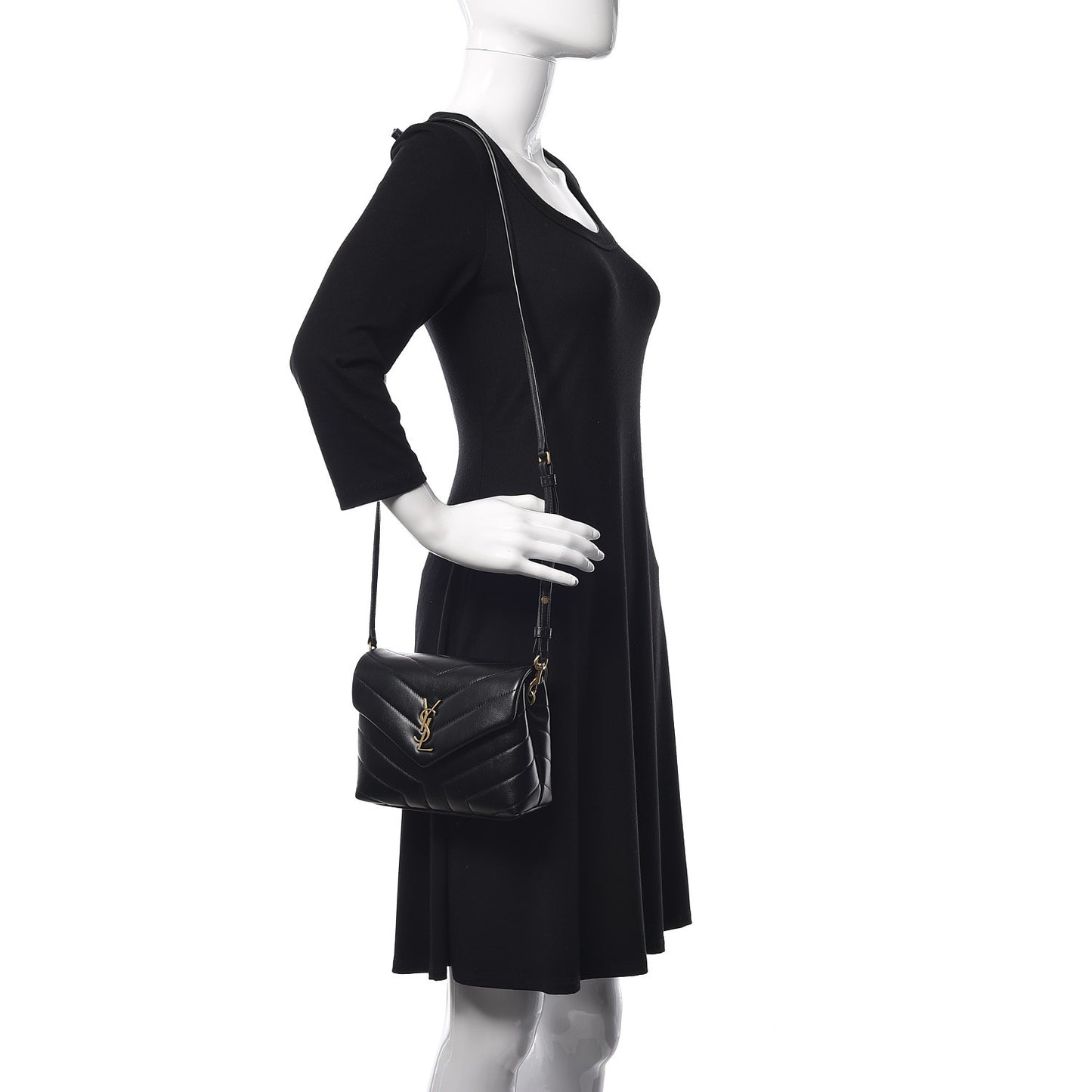 Calfskin Y Quilted Monogram Toy Loulou Crossbody Bag Black