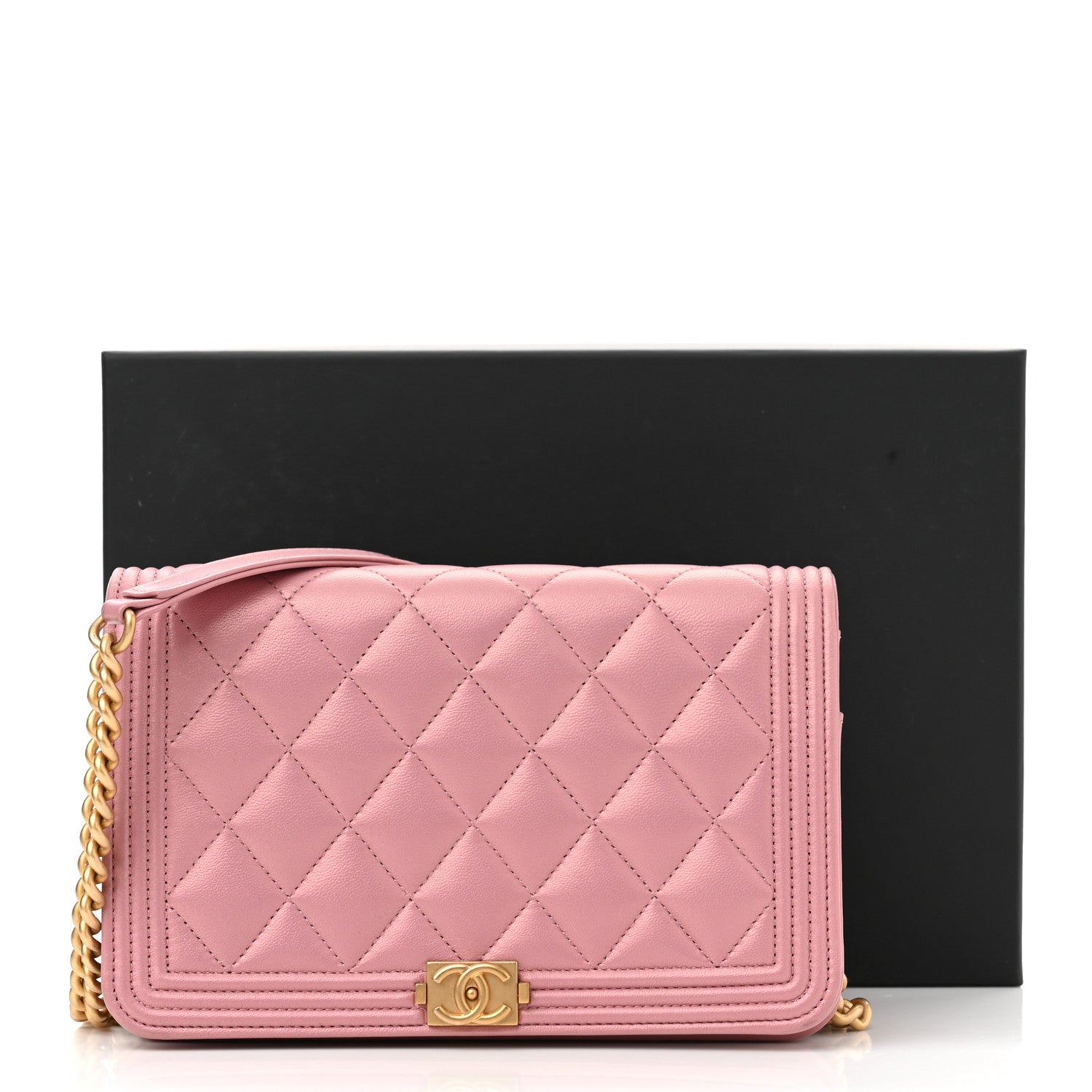 Chanel Metallic Lambskin Quilted Boy Wallet On Chain WOC Pink 13 of 13
