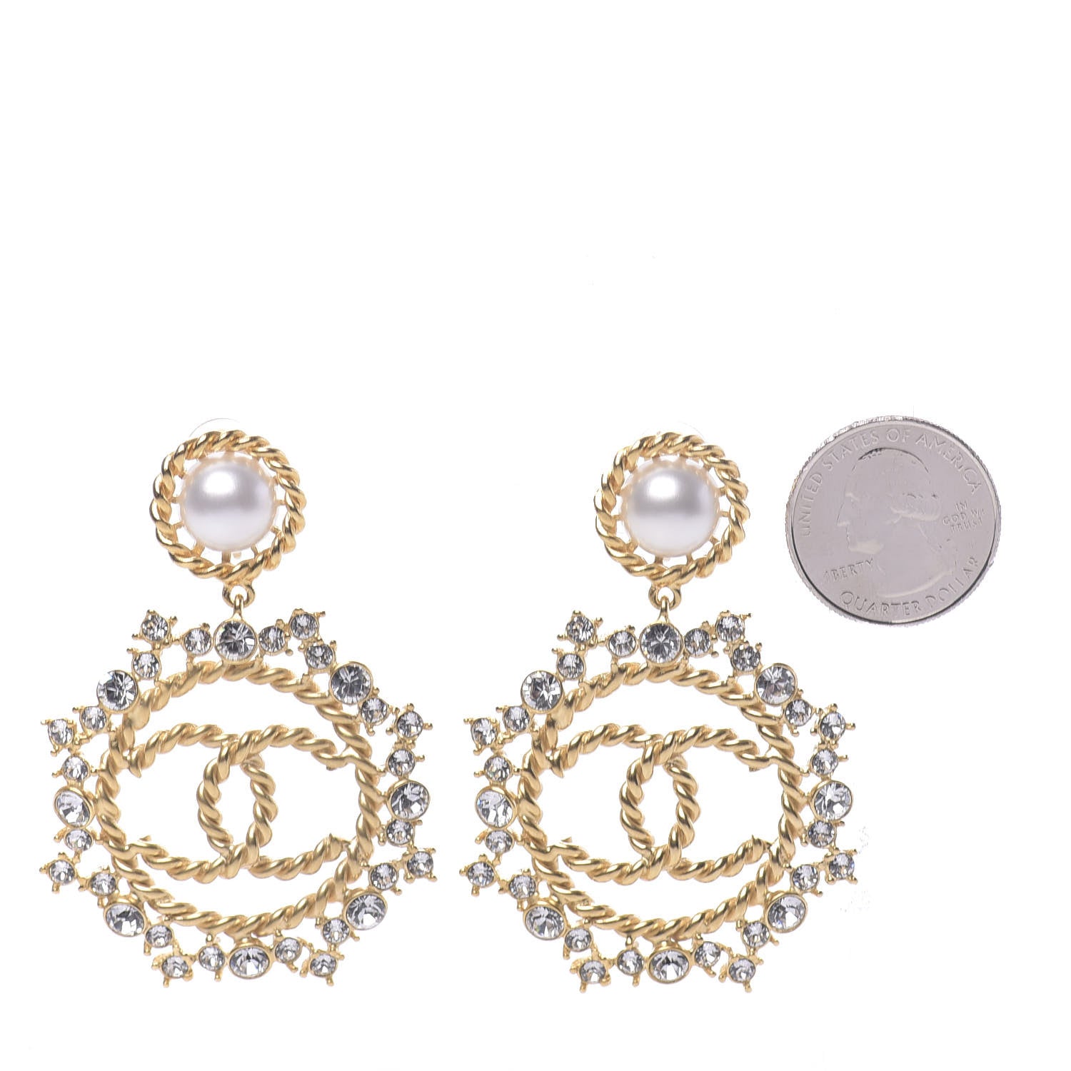 Chanel Pearl Crystal CC-Casino Clip On Earrings Gold 2 of 4