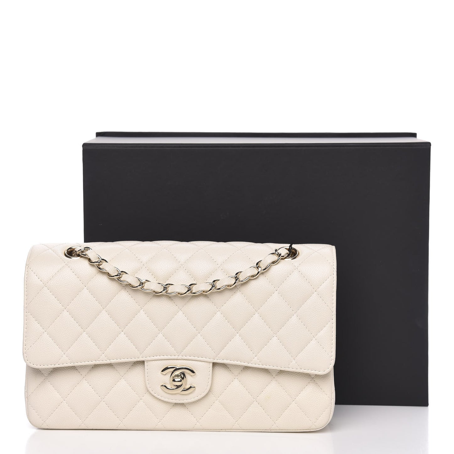 Caviar Quilted Medium Double Flap White
