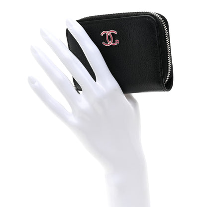 Chanel Goatskin Camellia Zip Coin Purse Black 2 of 7