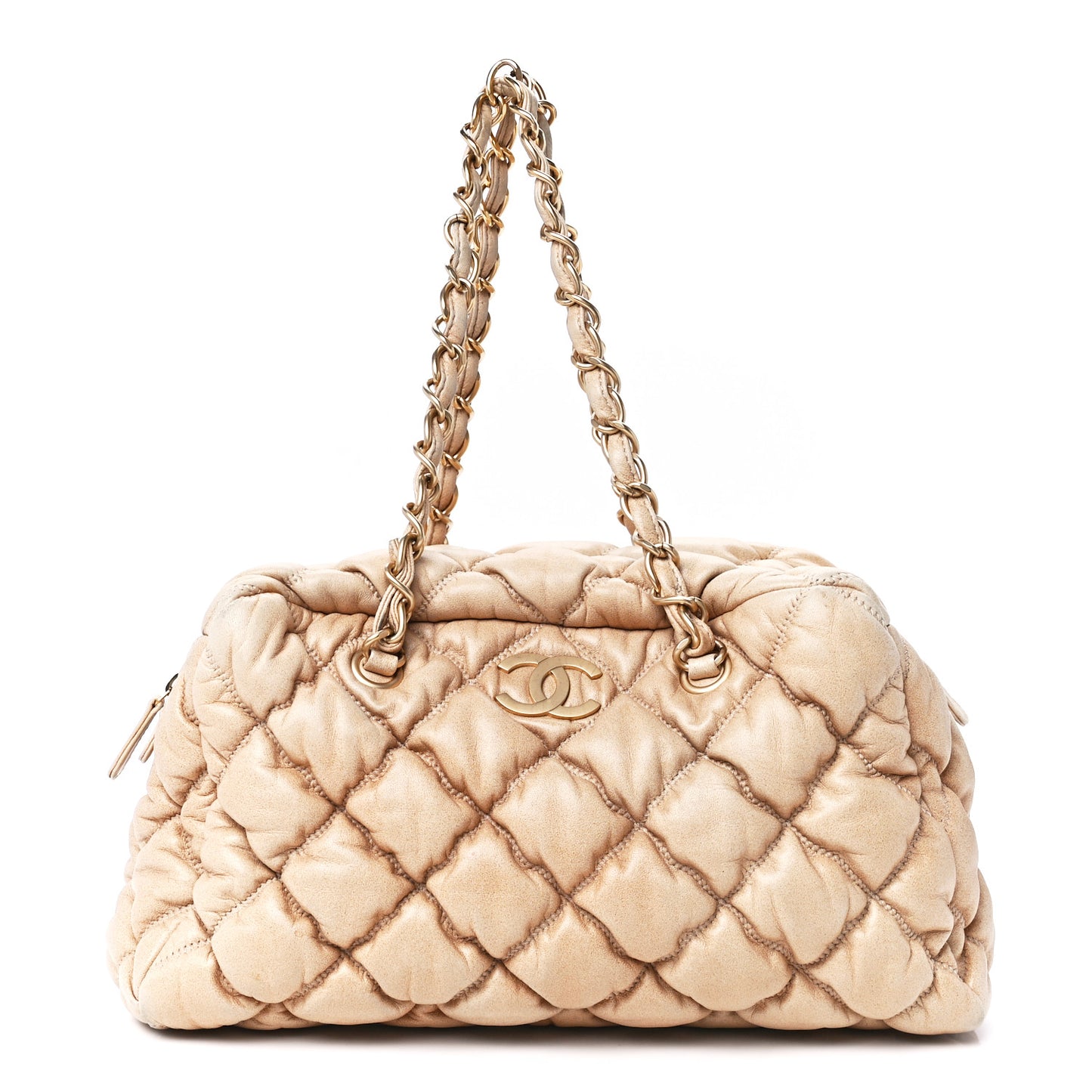 Lambskin Bubble Quilt Bowler Beige