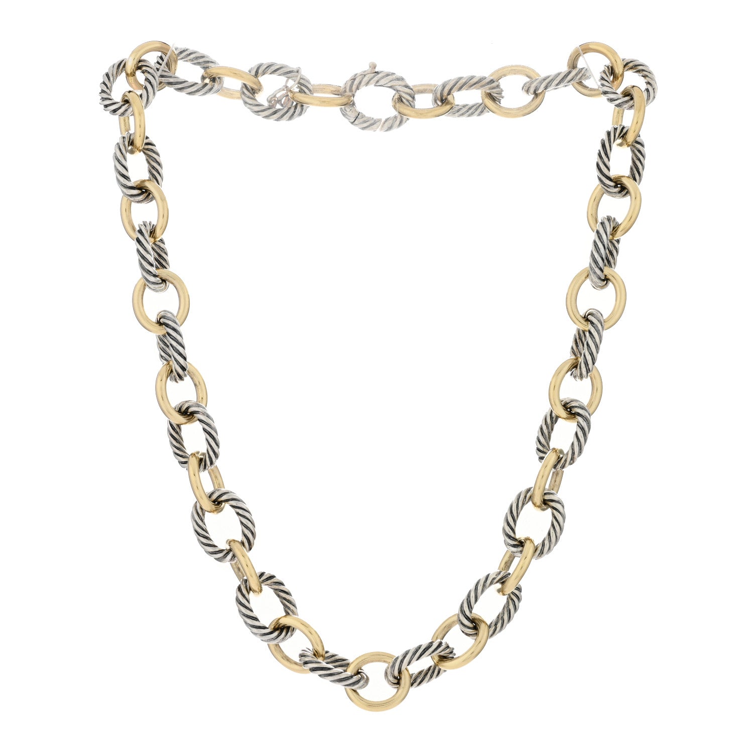 David Yurman Sterling Silver 18K Yellow Gold 12mm Large Oval Link Necklace 2 of 4