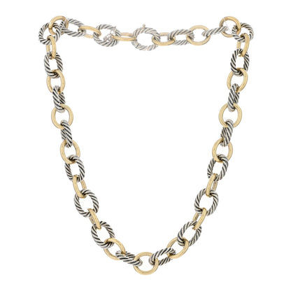 David Yurman Sterling Silver 18K Yellow Gold 12mm Large Oval Link Necklace 2 of 4