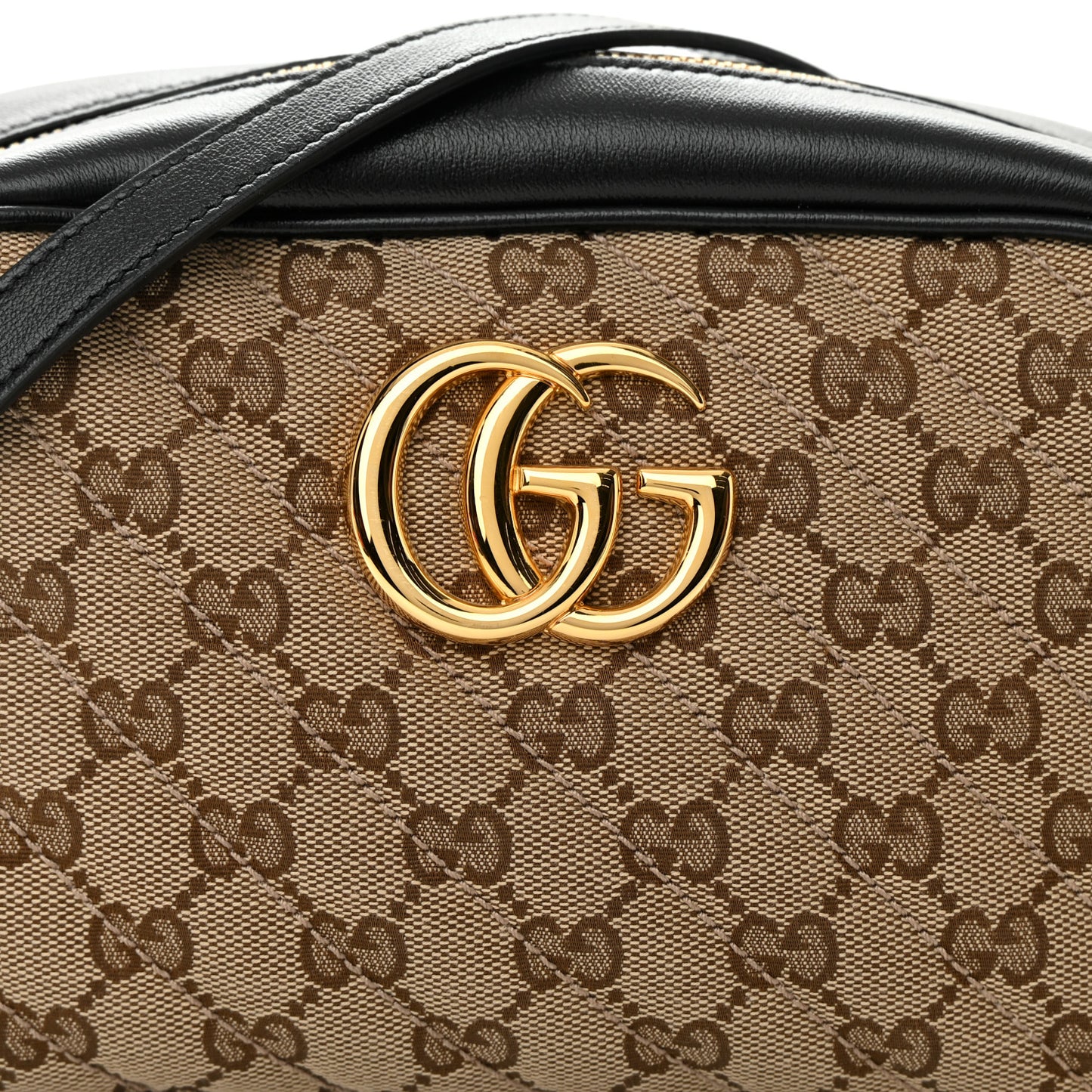 Monogram Matelasse Diagonal Small GG Marmont Chain Shoulder Bag Beige Black