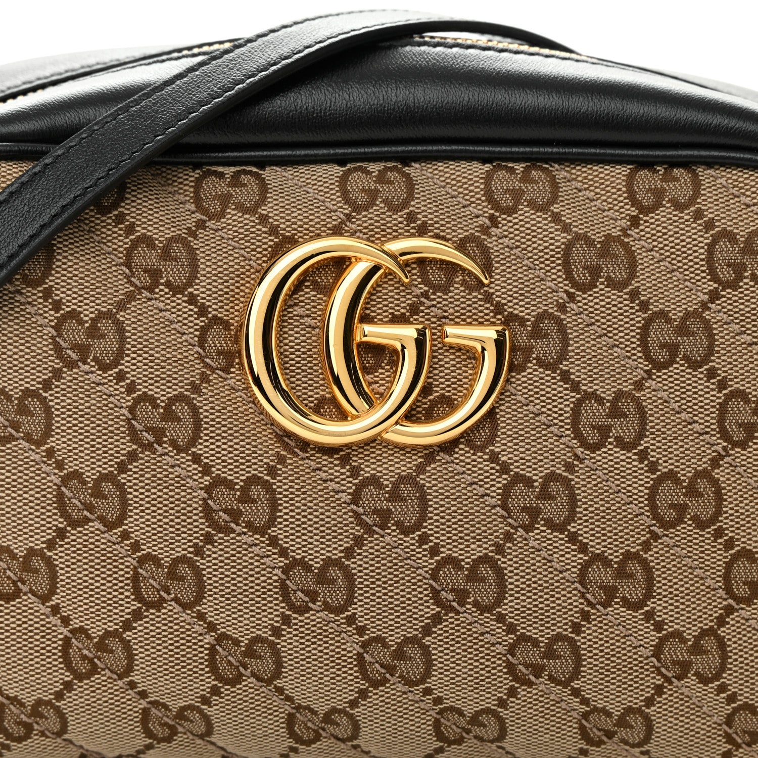 Gucci Monogram Matelasse Diagonal Small GG Marmont Chain Shoulder Bag Beige Black 8 of 14
