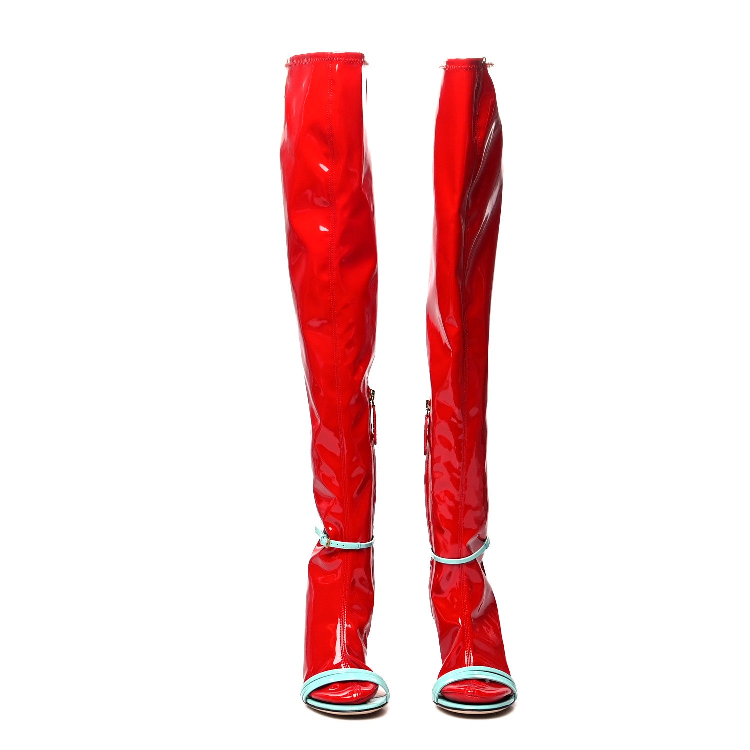 Gucci Patent Strappy Removable Sock Ilse Boots 35 Hibiscus Red New Acquamarine 2 of 6