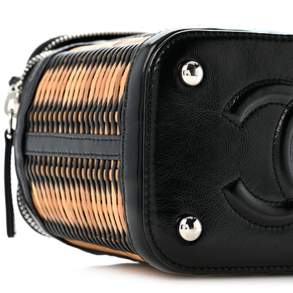 Chanel Calfskin Raffia Small Vanity Case Bag Black Beige 9 of 11