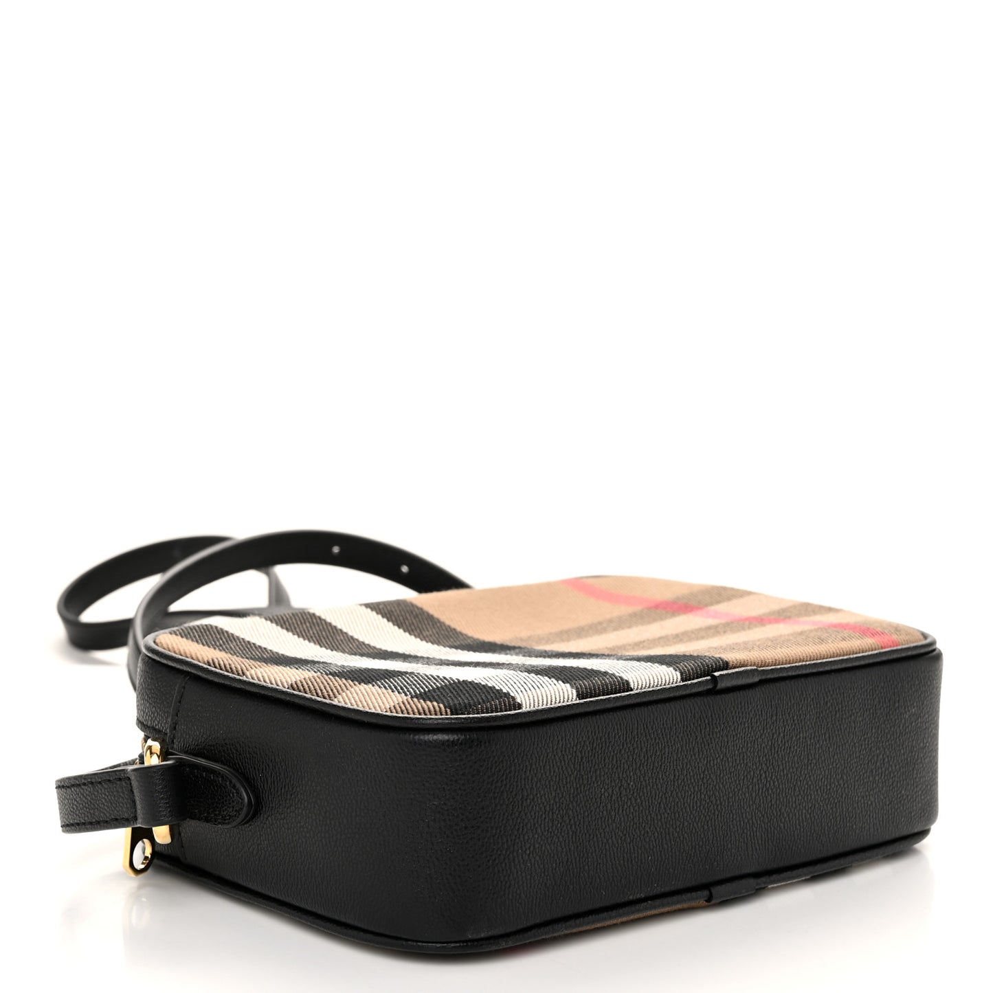 Giant Check Calfskin Small Camera Bag Black