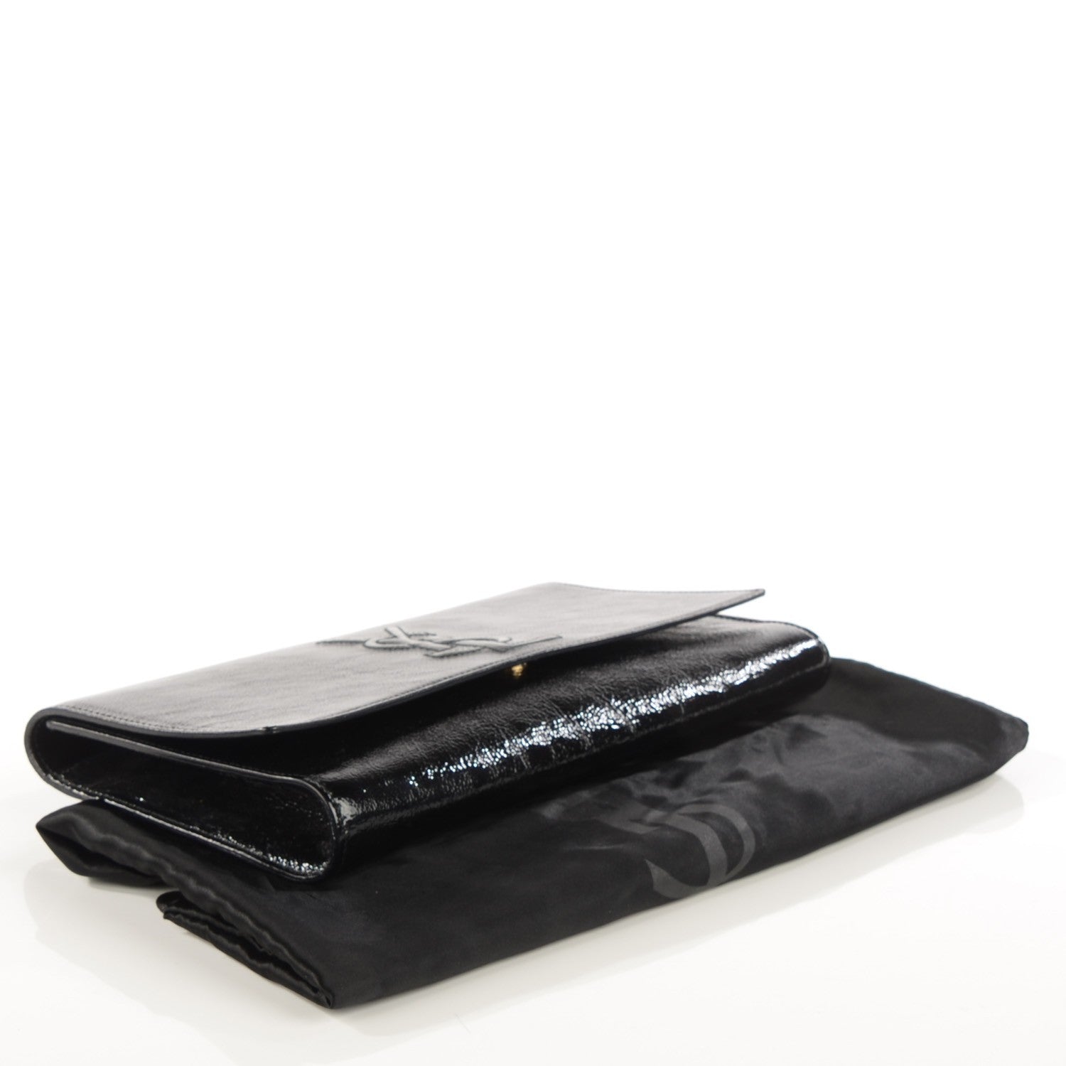 Saint Laurent Textured Patent Monogram Large Belle De Jour Clutch Black 4 of 7