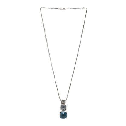 David Yurman Sterling Silver Diamond Blue Topaz Hematite Chiclet Drop Necklace 3 of 4