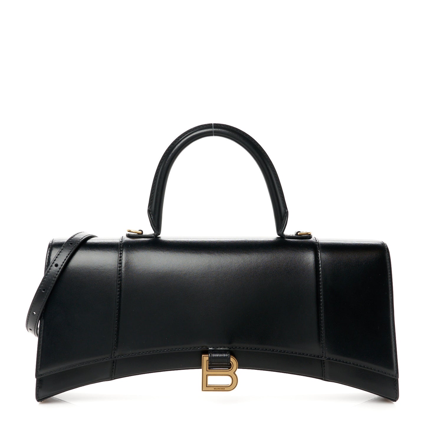 Shiny Box Calfskin Hourglass Stretch Top Handle Bag Black