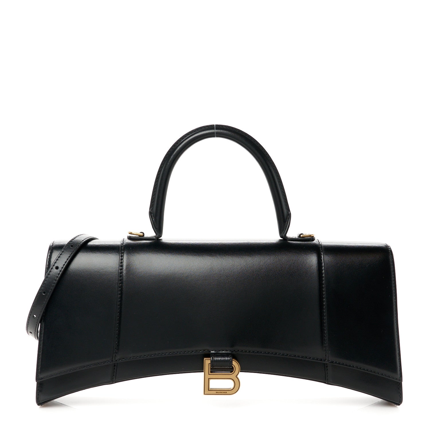 Balenciaga Shiny Box Calfskin Hourglass Stretch Top Handle Bag Black 1 of 12