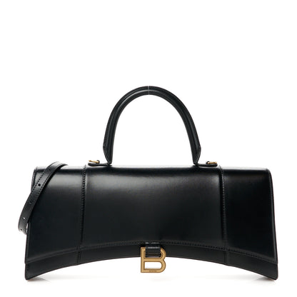 Balenciaga Shiny Box Calfskin Hourglass Stretch Top Handle Bag Black 1 of 12
