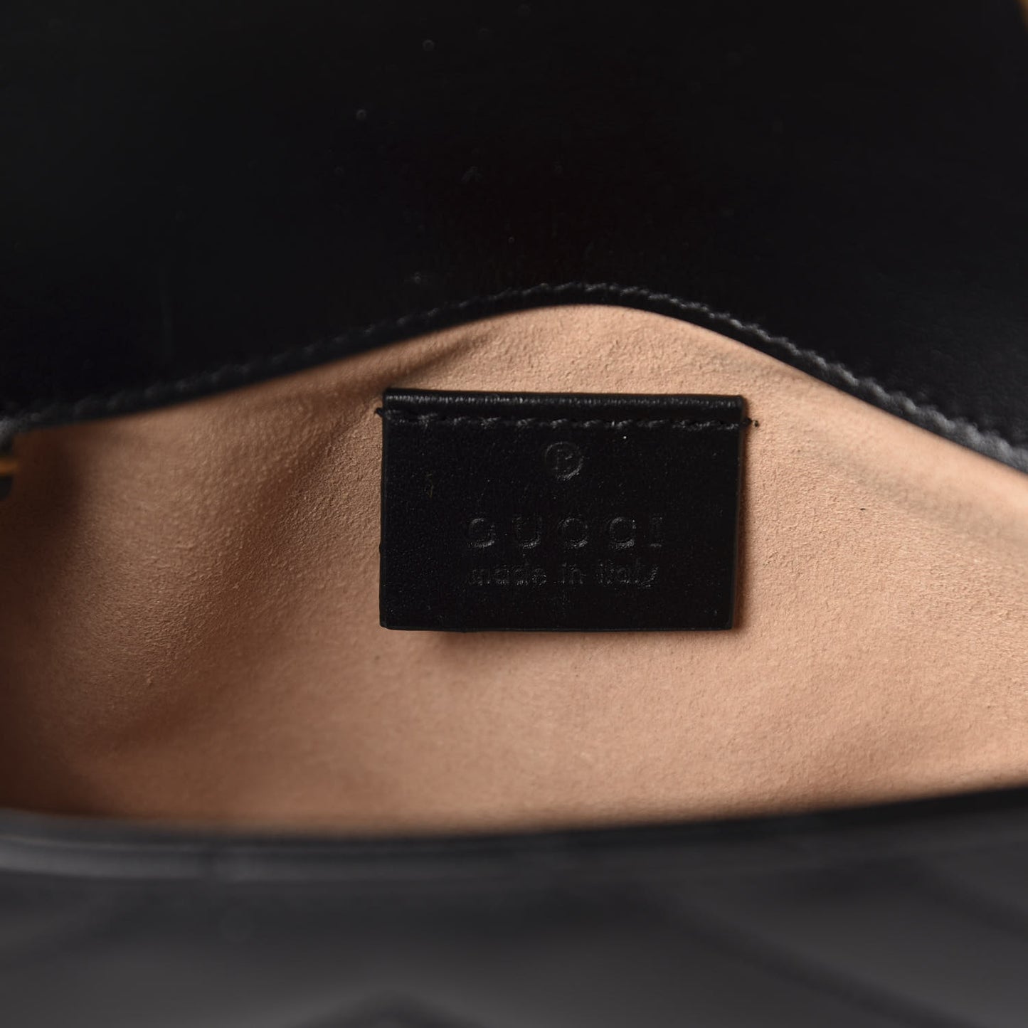 Calfskin Matelasse Super Mini GG Marmont Shoulder Bag Black