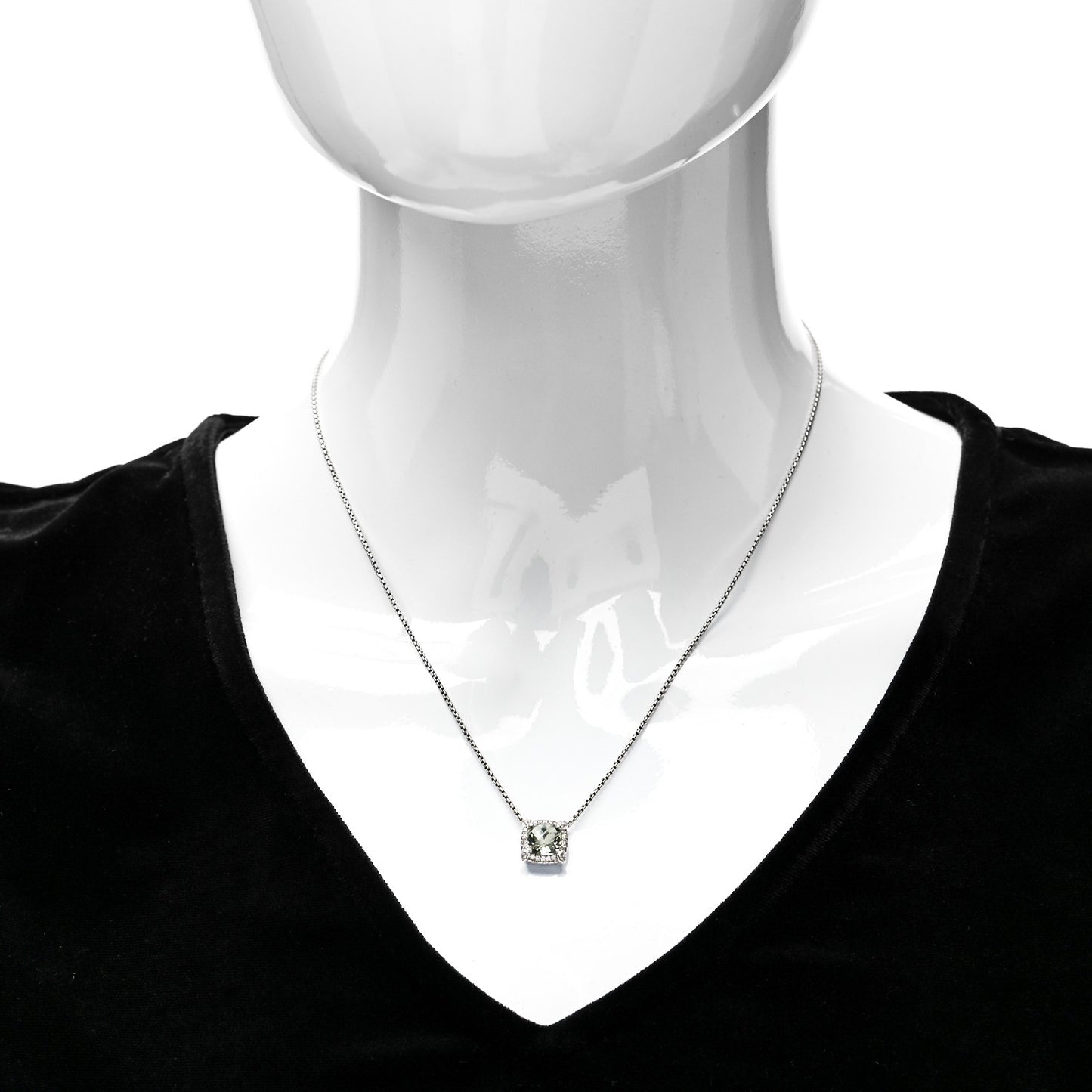 Sterling Silver Diamond Prasiolite 7mm Chatelaine Pendant Necklace