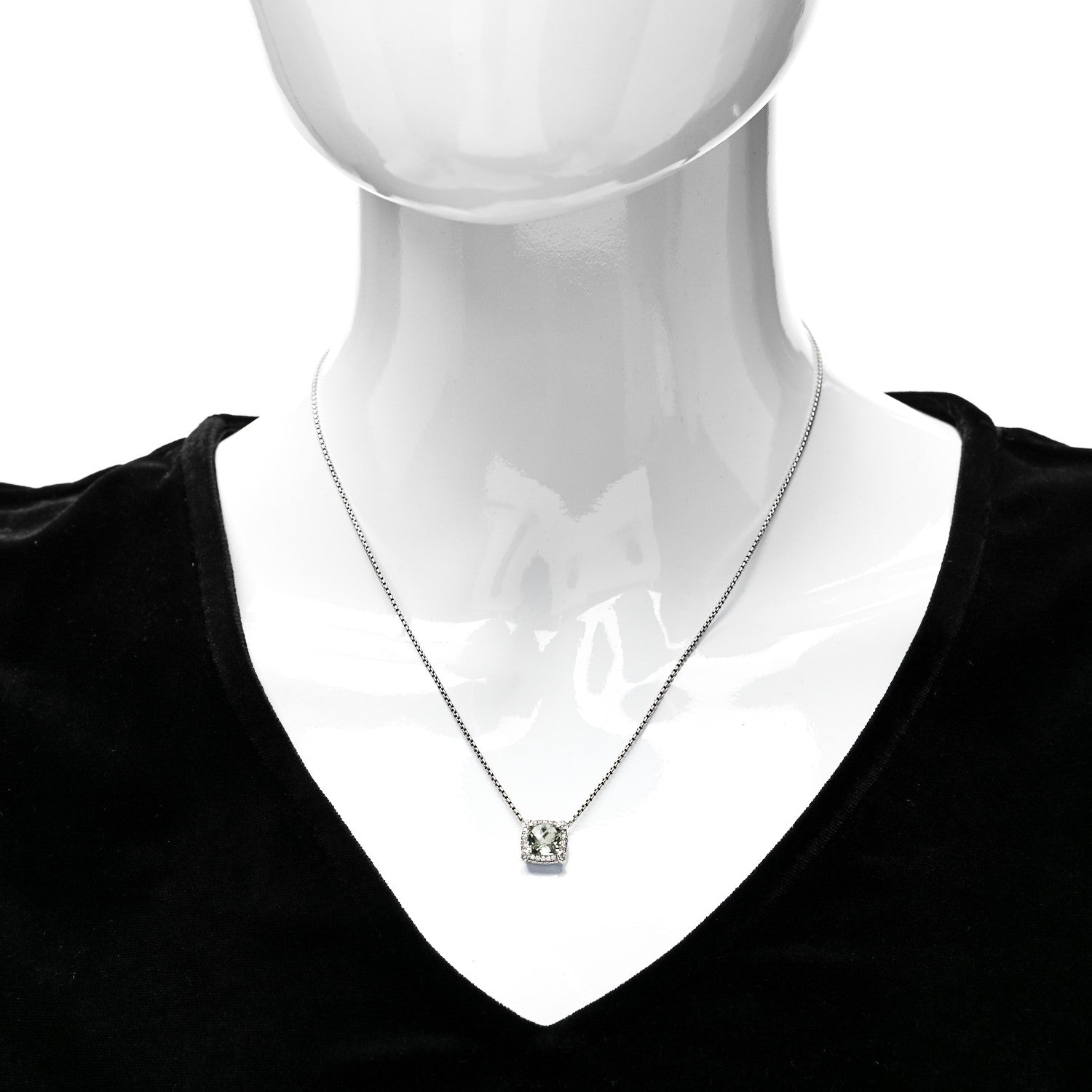 David Yurman Sterling Silver Diamond Prasiolite 7mm Chatelaine Pendant Necklace 2 of 7