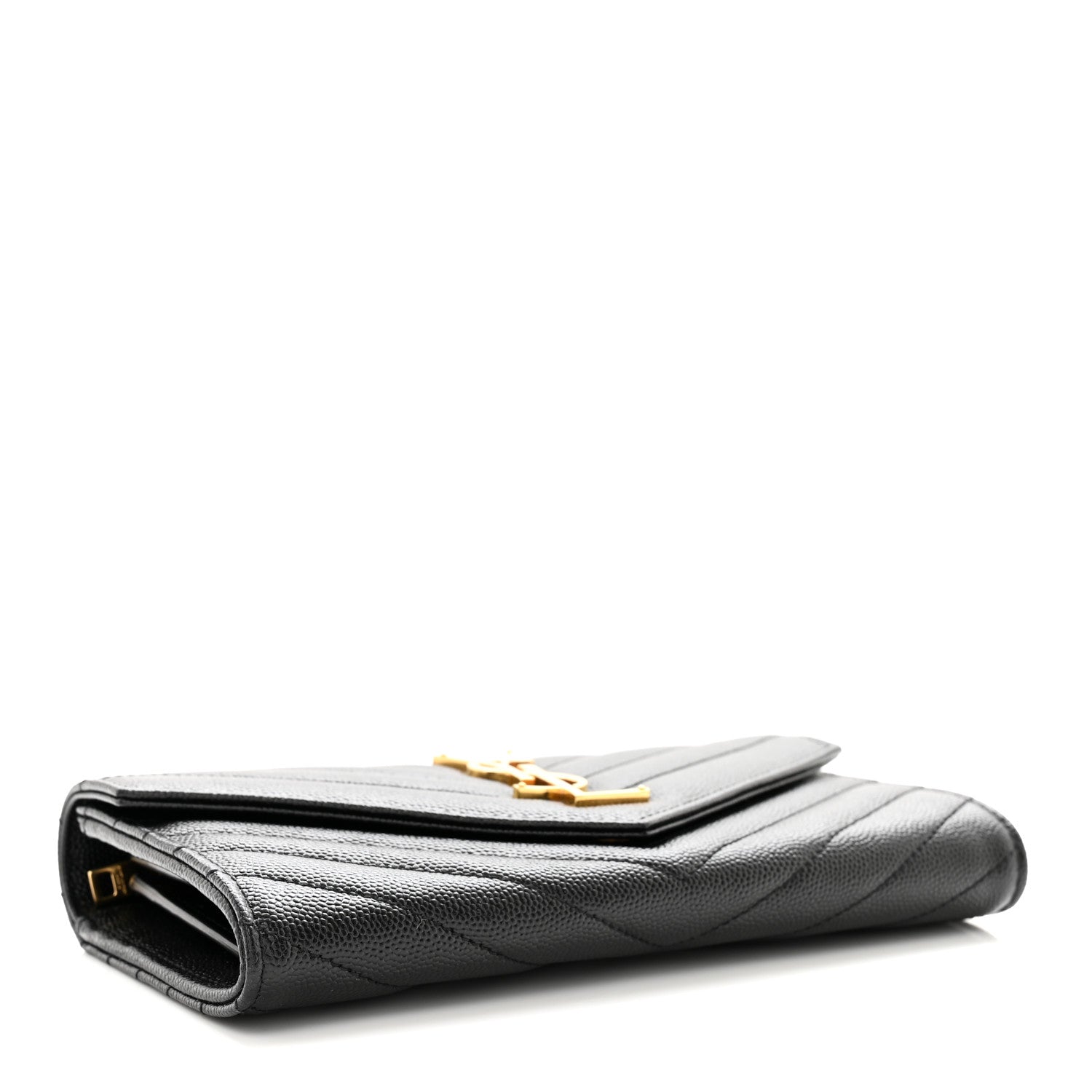 Saint Laurent Grain De Poudre Matelasse Chevron Monogram Flap Wallet Black 4 of 7