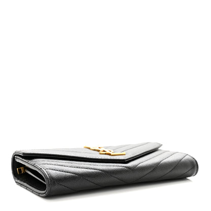 Saint Laurent Grain De Poudre Matelasse Chevron Monogram Flap Wallet Black 4 of 7
