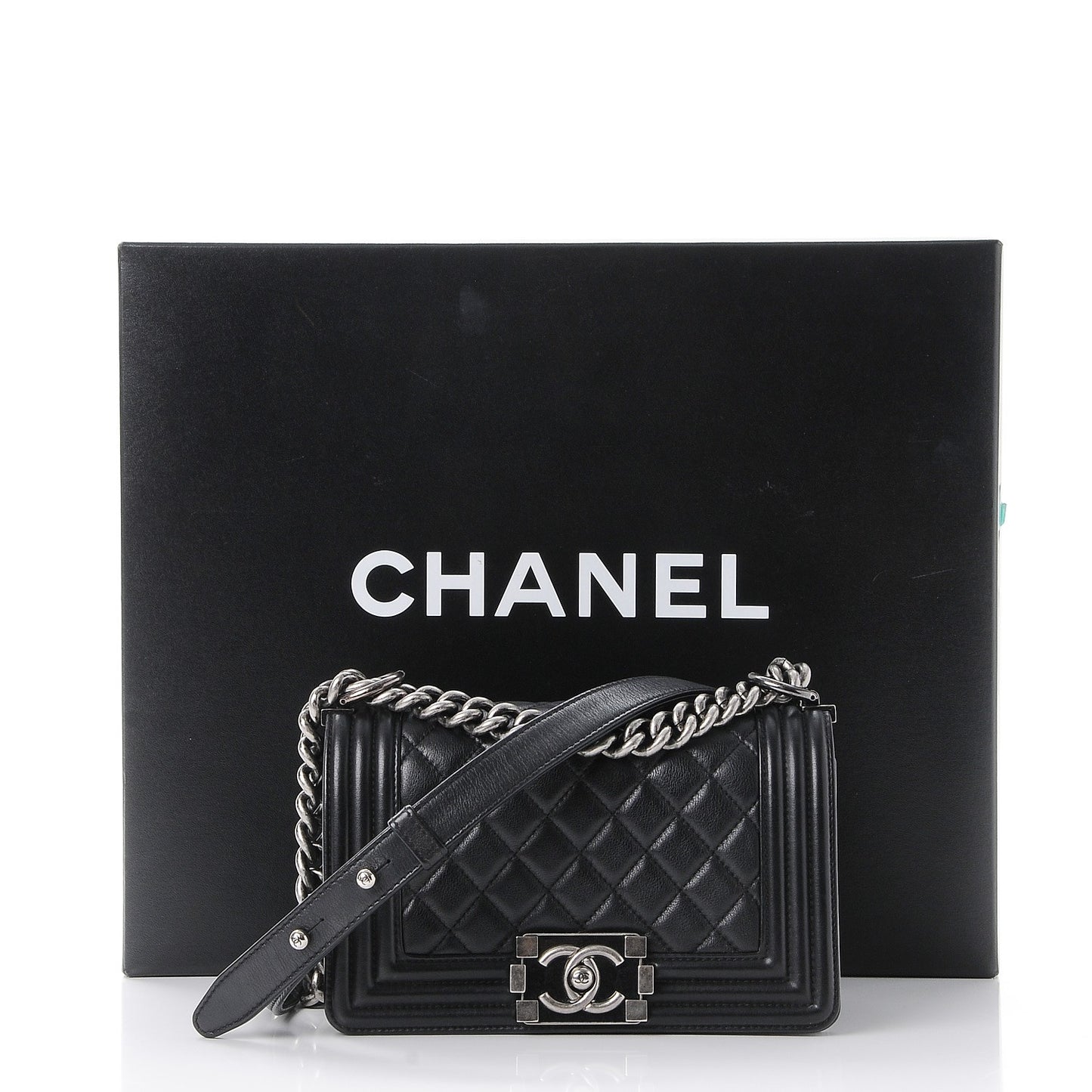 Metallic Calfskin Quilted Small Boy Flap Black