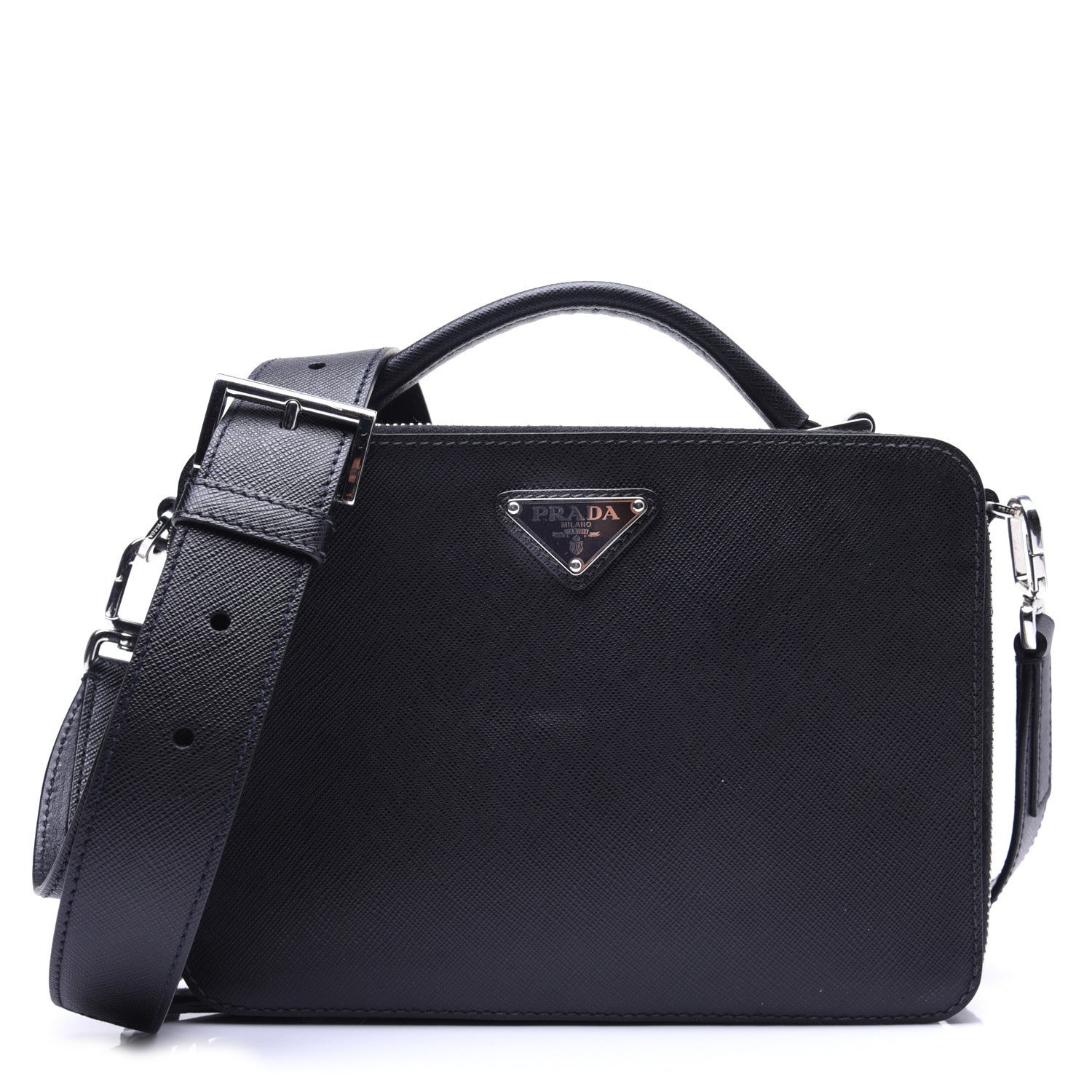 Prada Saffiano Travel Medium Brique Crossbody Bag Black 1 of 13