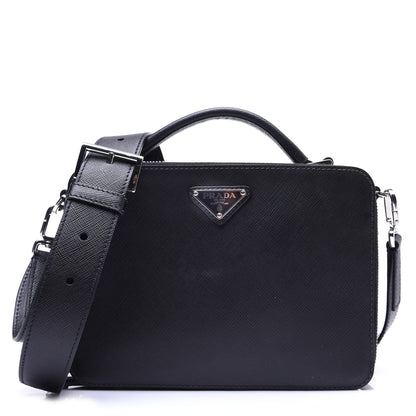 Prada Saffiano Travel Medium Brique Crossbody Bag Black 1 of 13
