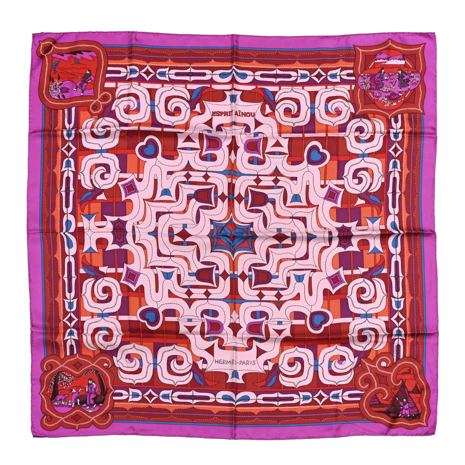 Hermes Silk Esprit Ainou Scarf 90 Fuschia Vieux Rose Rouge H 1 of 5