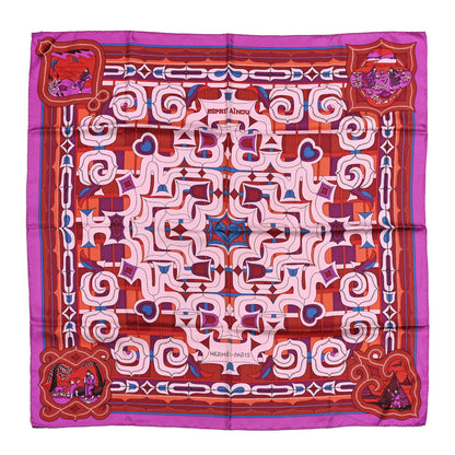 Hermes Silk Esprit Ainou Scarf 90 Fuschia Vieux Rose Rouge H 1 of 5