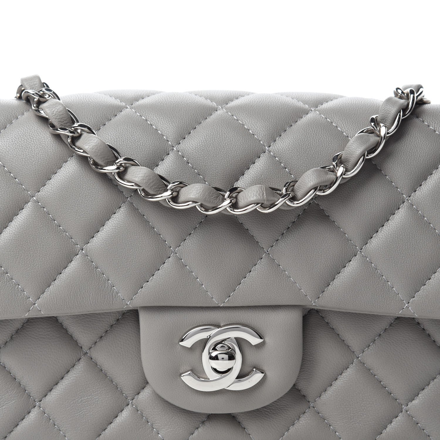Chanel Lambskin Quilted Mini Rectangular Flap Grey 10 of 11