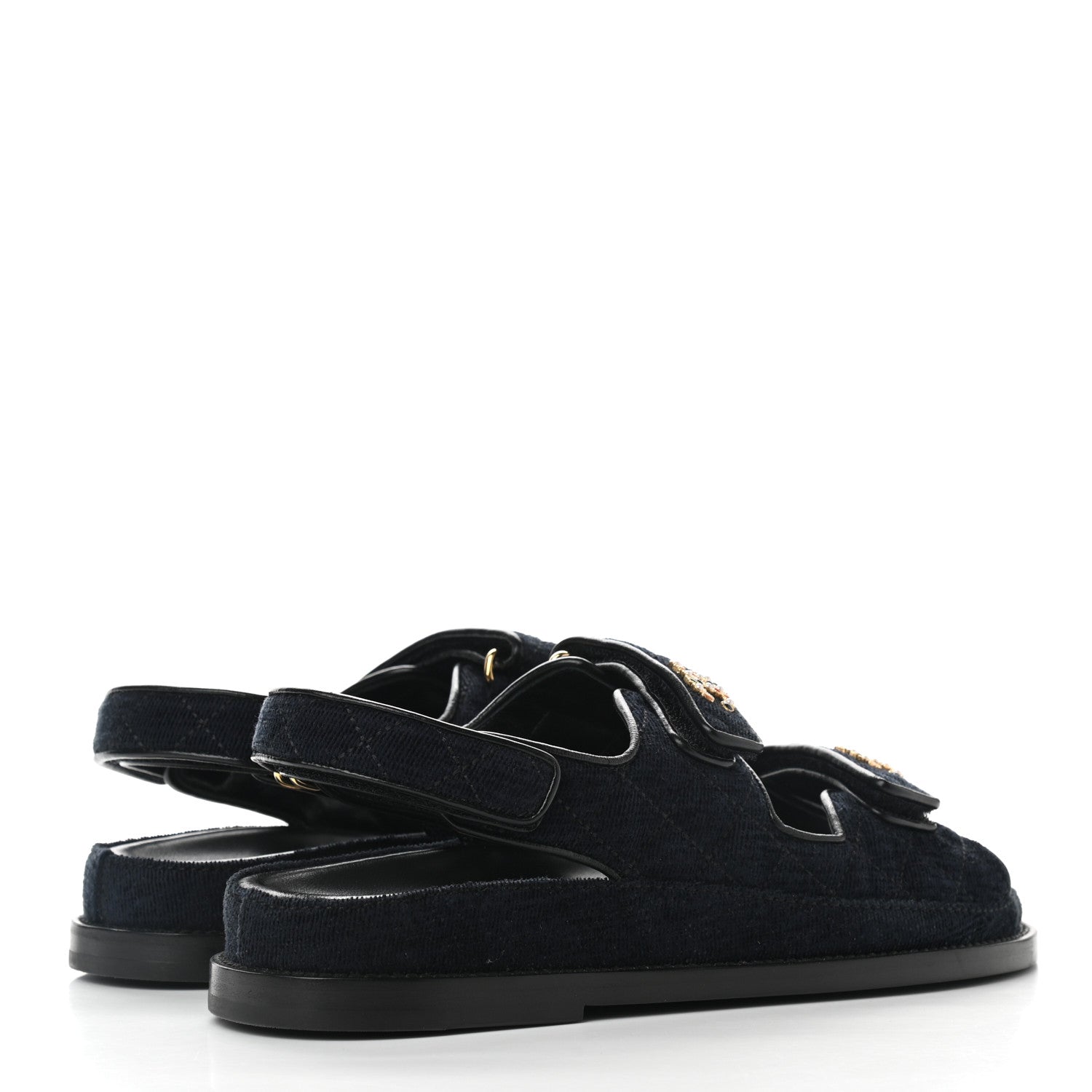 Chanel Velvet Velcro Dad Sandals 38 Navy Blue 4 of 9