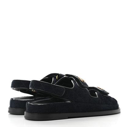 Chanel Velvet Velcro Dad Sandals 38 Navy Blue 4 of 9