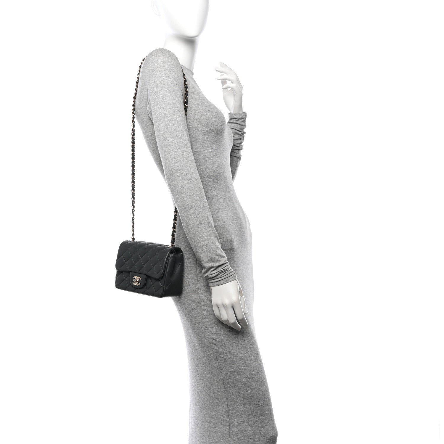 Chanel Lambskin Quilted Mini Square Flap Dark Grey 2 of 10